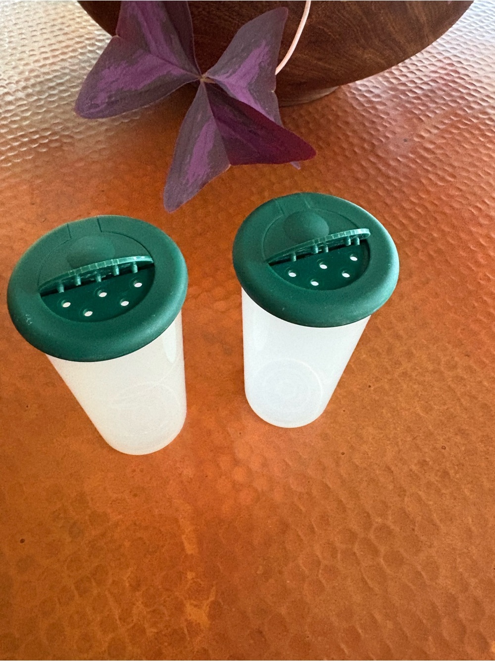 Tupperware set of Green-Lidded Plastic Shakers clean pet and smoke free home